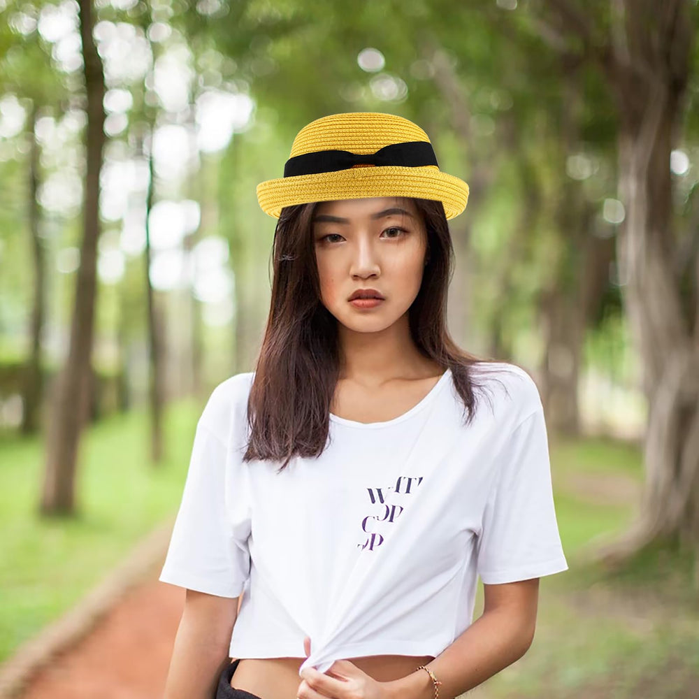 PRETYZOOM bowknot detail straw hat suitable for outdoor events