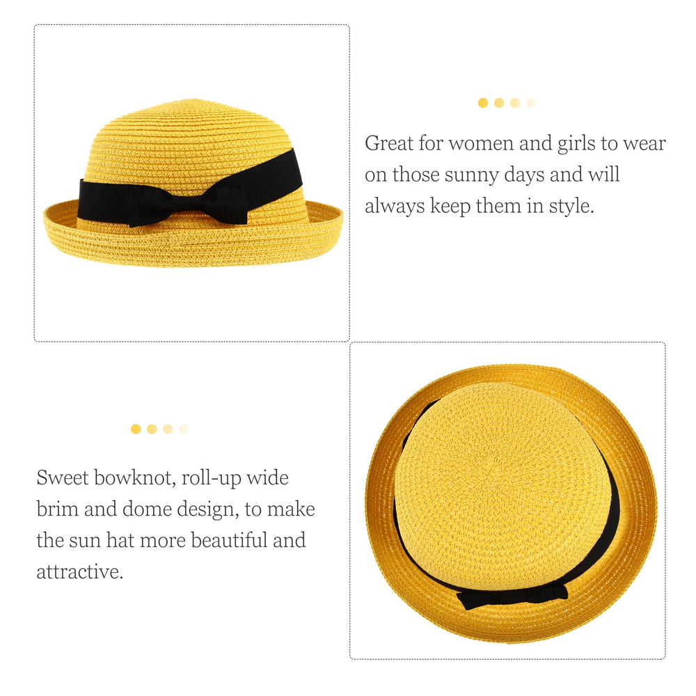 PRETYZOOM yellow straw hat complements beachwear and casual outfits