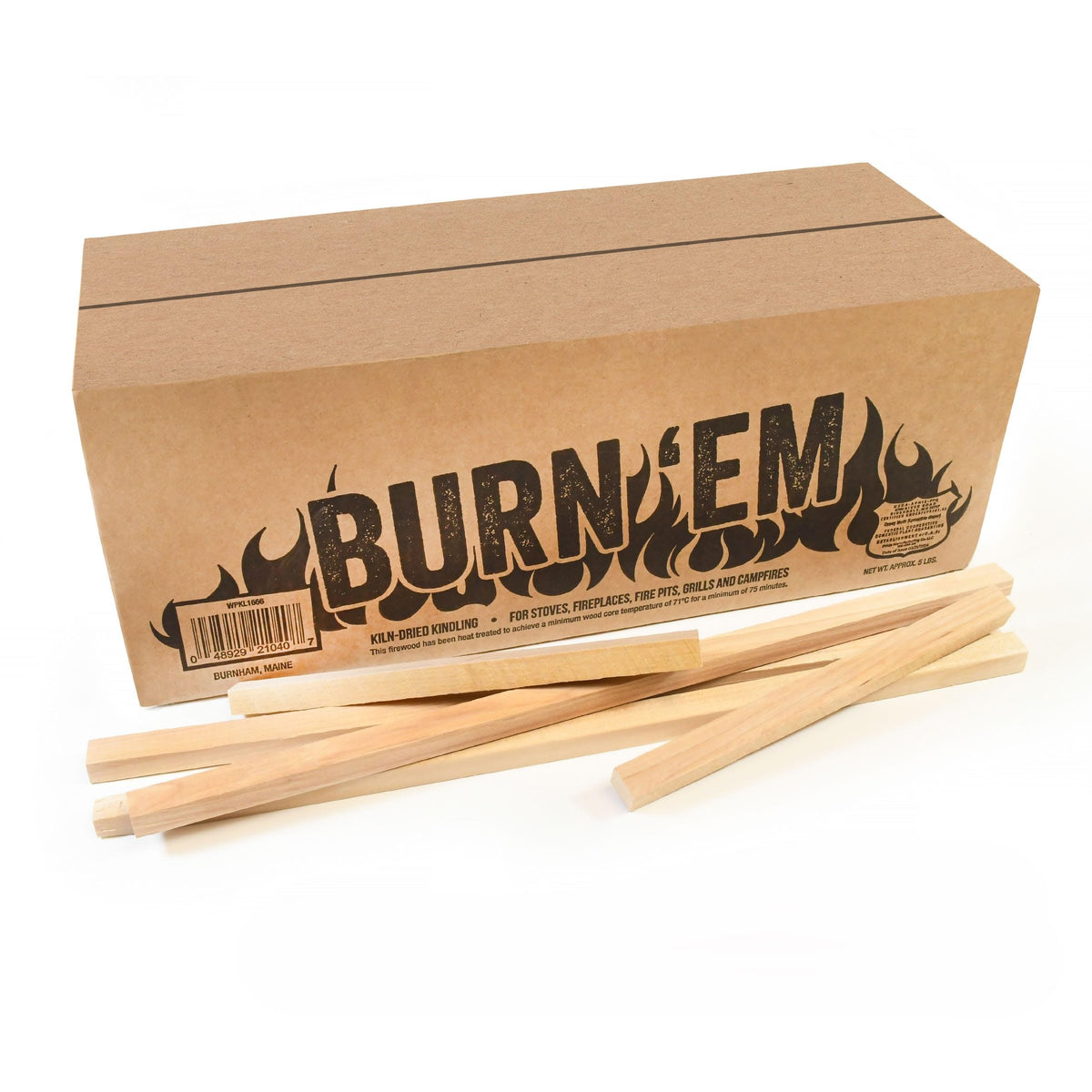 PrideSports Burn’Em 10 lb box of birch kindling ready to spark a fast, hot fire.