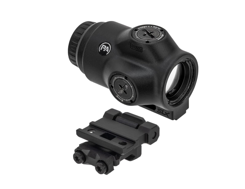 Primary Arms SLX 3x magnifier close-up showing compact lens and 3x zoom capability for quick target acquisition