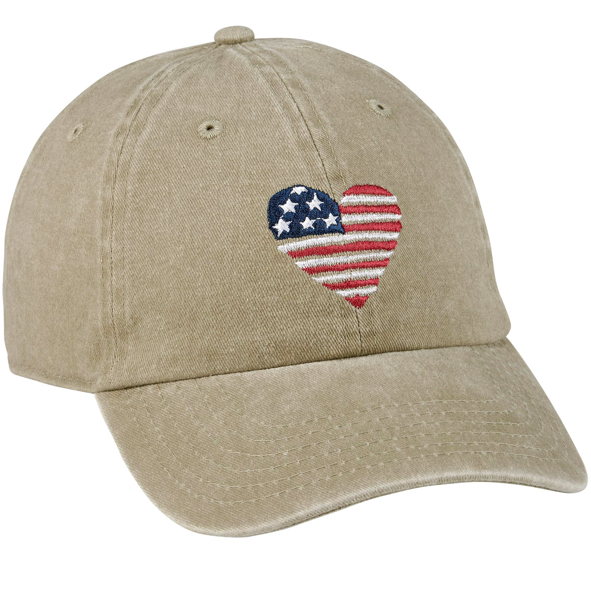 Primitives by Kathy I Love USA cap front view with heart-flag design for daily patriotism