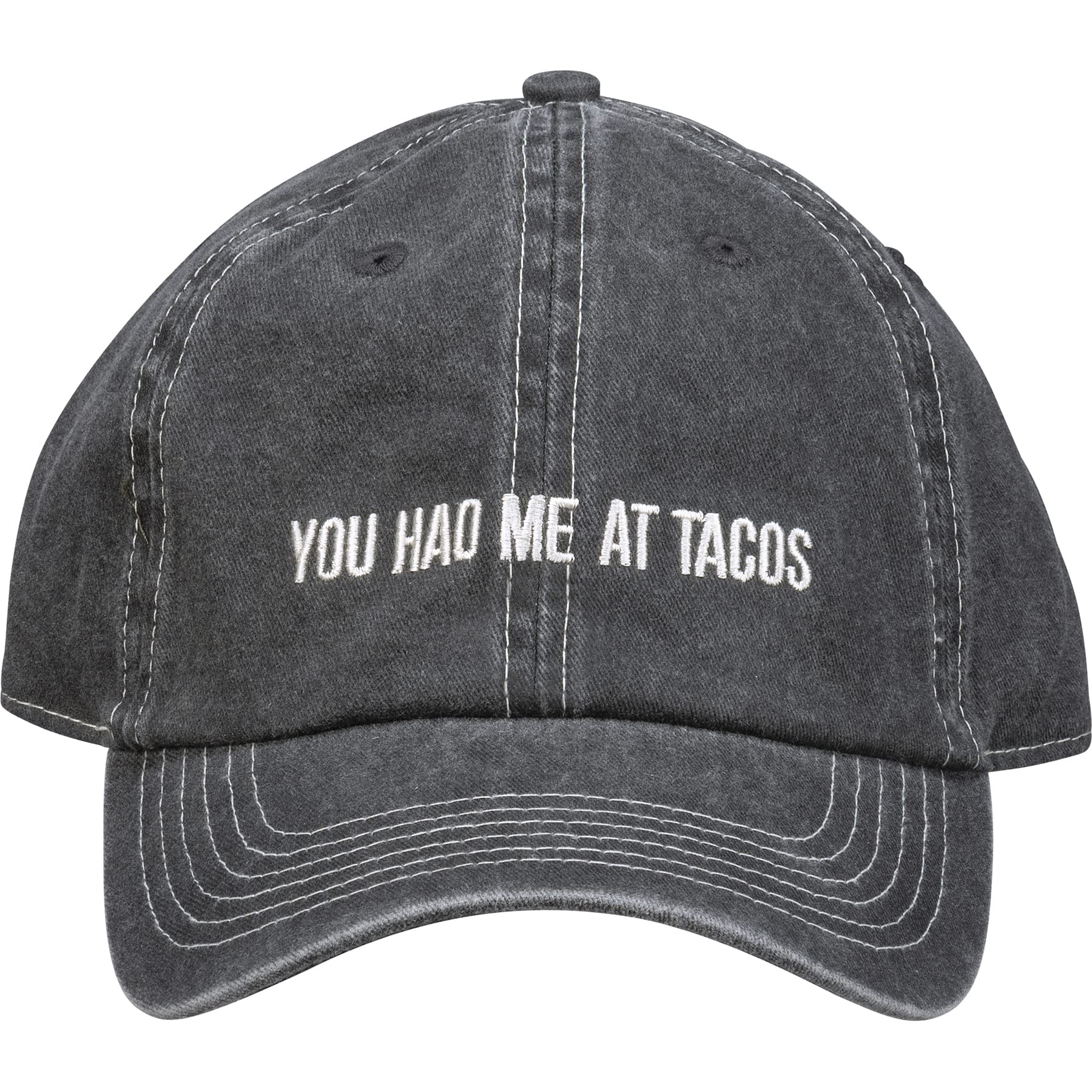 Primitives by Kathy taco cap front view with embroidered slogan for casual wear.