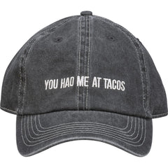 Primitives by Kathy taco cap front view with embroidered slogan for casual wear.