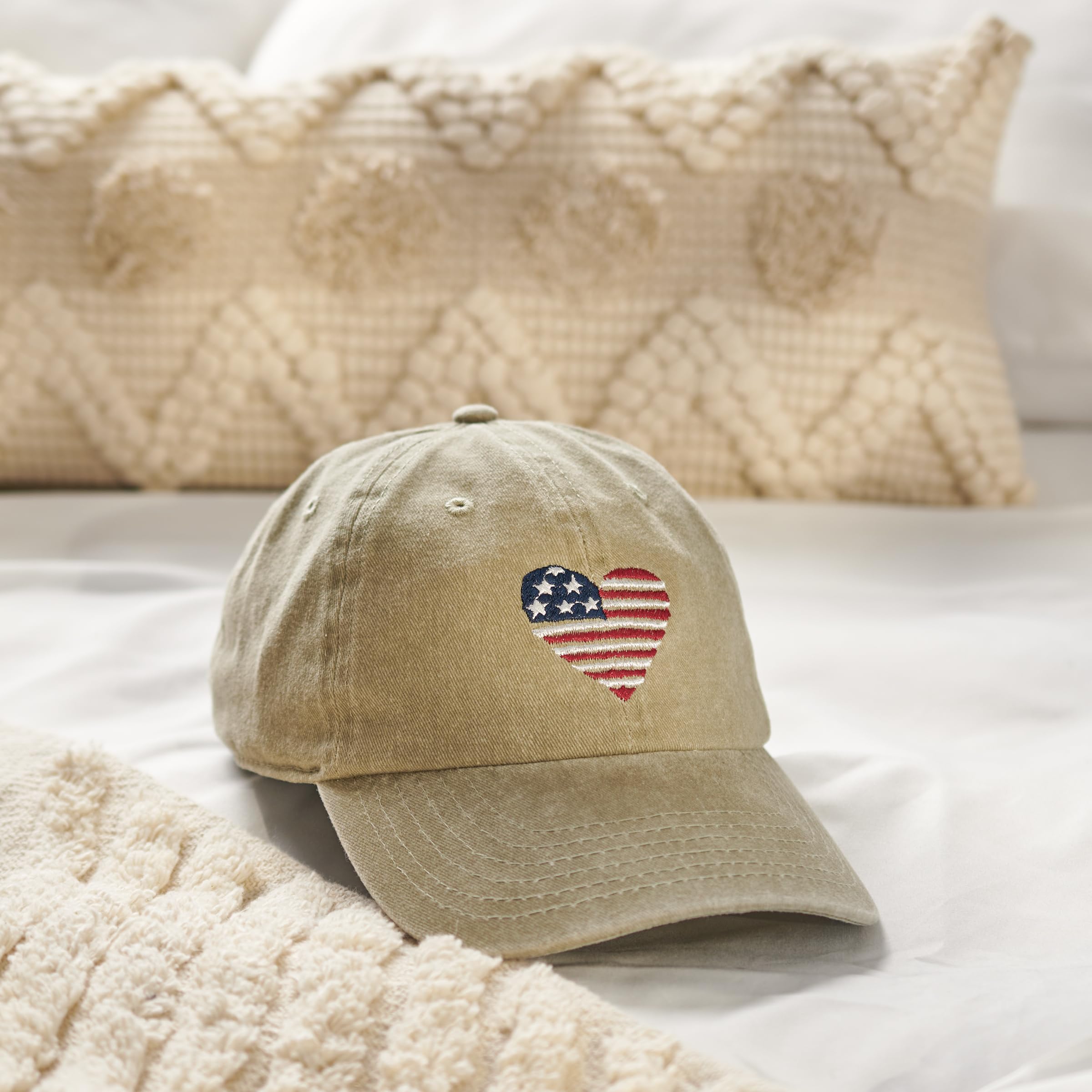 Tan Primitives by Kathy cap with USA design, ideal for casual patriotic looks