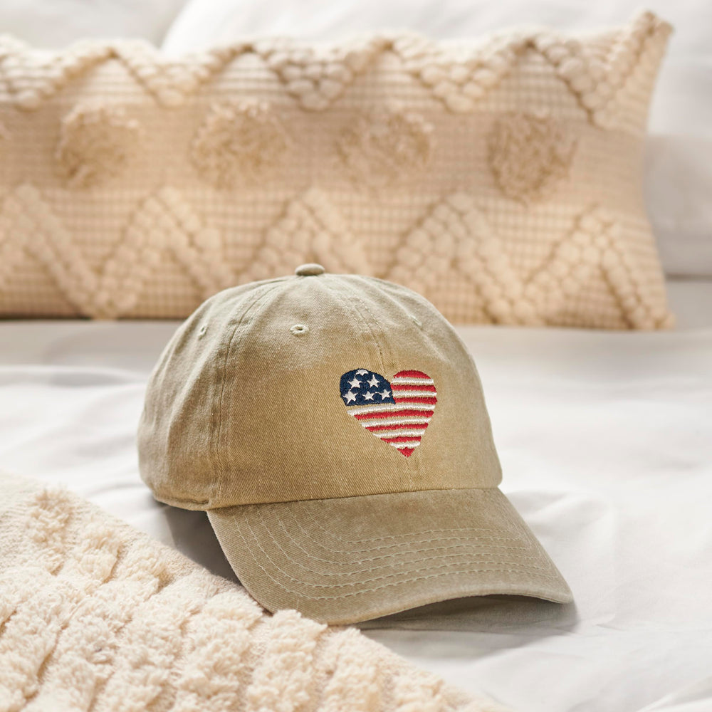 Tan Primitives by Kathy cap with USA design, ideal for casual patriotic looks