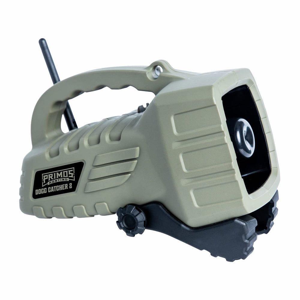 PRIMOS Dogg Catcher 2 sounds deck image highlights quick two-sound setup for versatile calling.