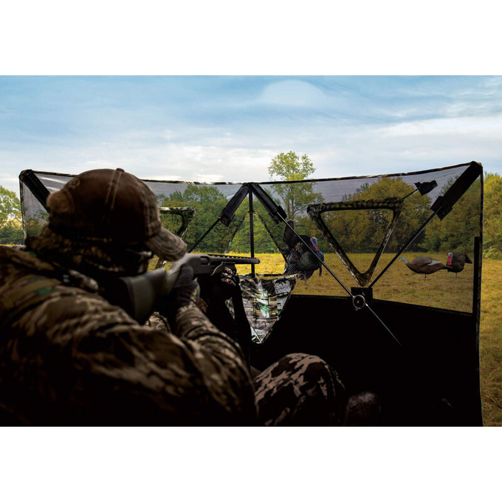 PRIMOS Double Bull Stakeout Blind side view highlights portable two-hub design