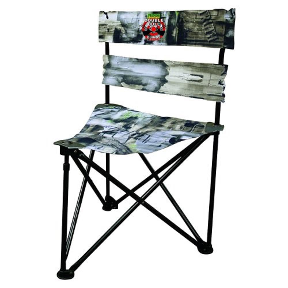 Primos Double Bull Tri Stool front view for stable seating in ground blinds.