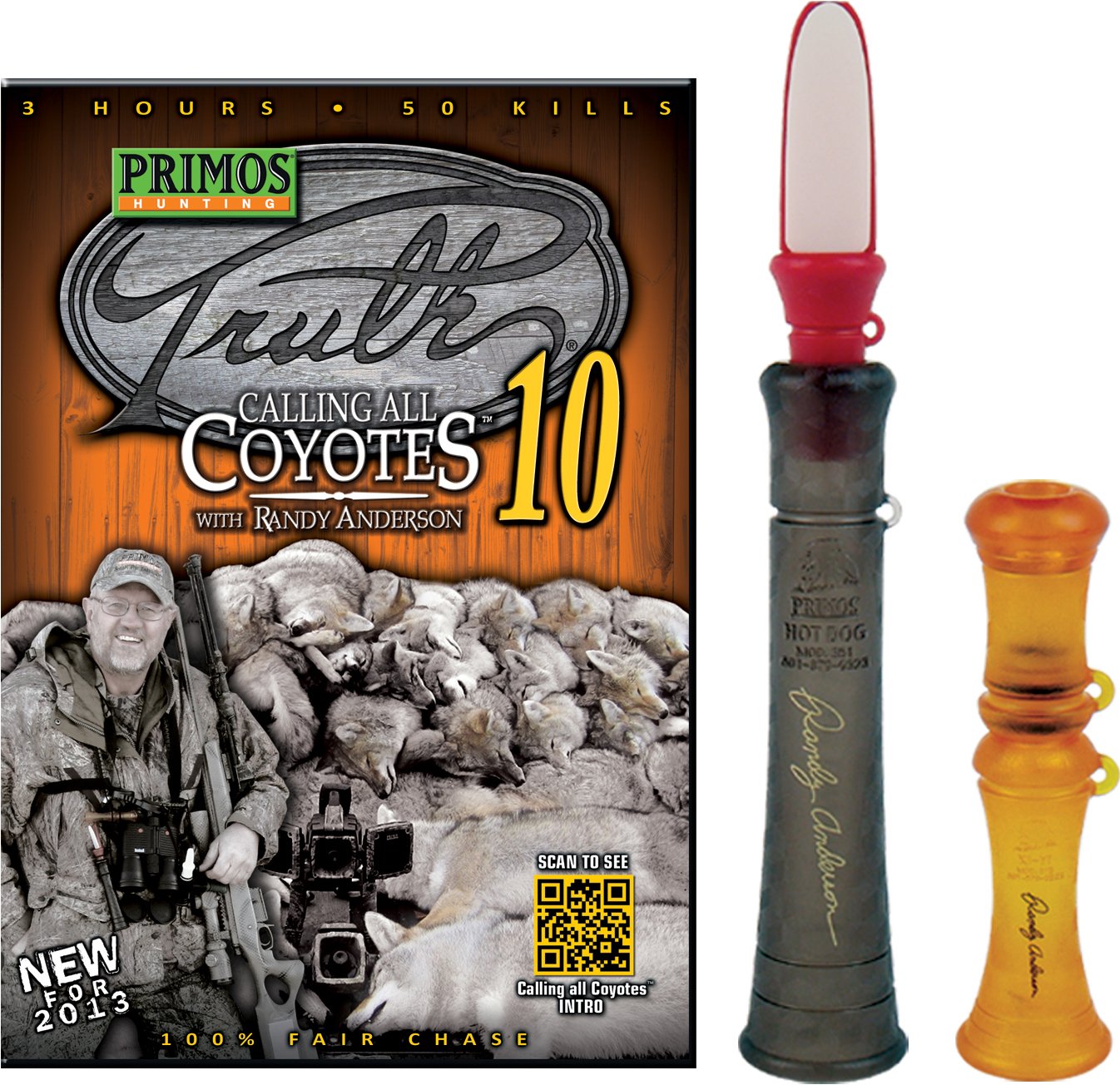 PRIMOS Predator Master Pack contents with Hot Dog and Ki-Yi calls for long-range predator calling.