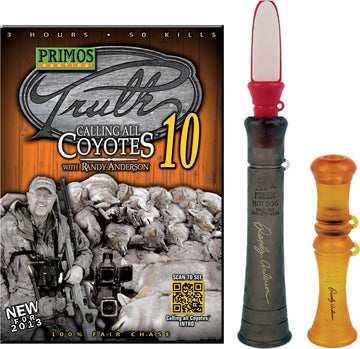 PRIMOS Predator Master Pack contents with Hot Dog and Ki-Yi calls for long-range predator calling.