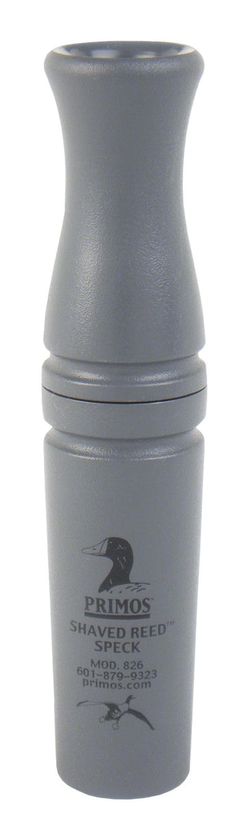 PRIMOS shaved reed speck goose call front view highlights compact mouthpiece and loud projection