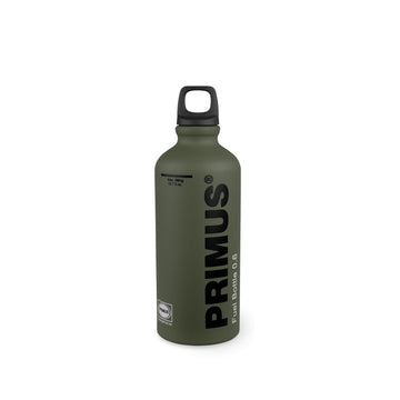 Primus fuel bottle 600ml green, side view, lightweight and durable for outdoor cooking