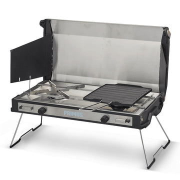 Primus Tupike two-burner stove for versatile outdoor family meals.