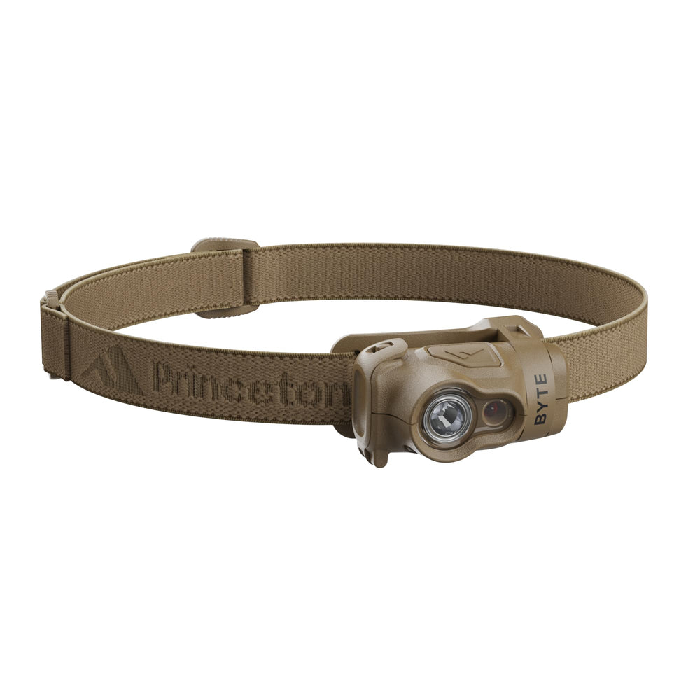Princeton Tec Byte Tactical headlamp with white beam for precise indoor tasks.