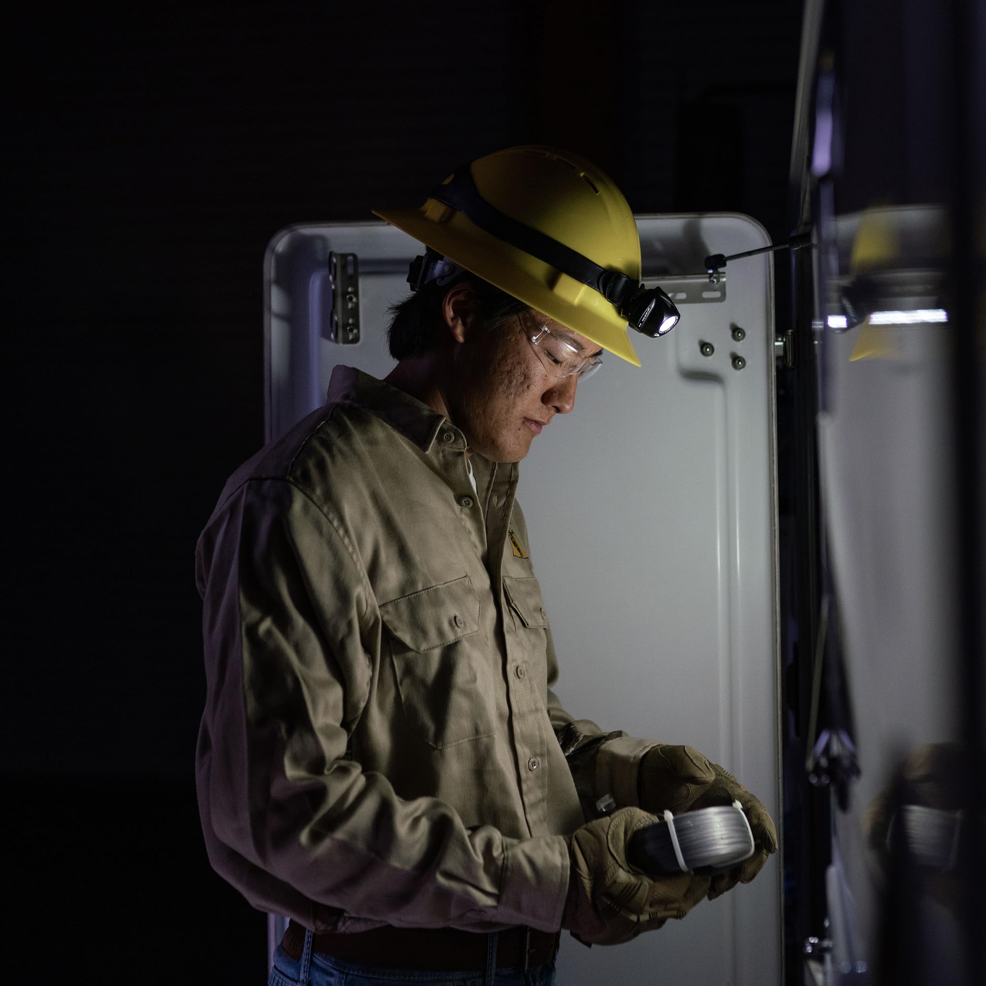 Compact, rugged design of the EOS II headlamp for hands-free use.