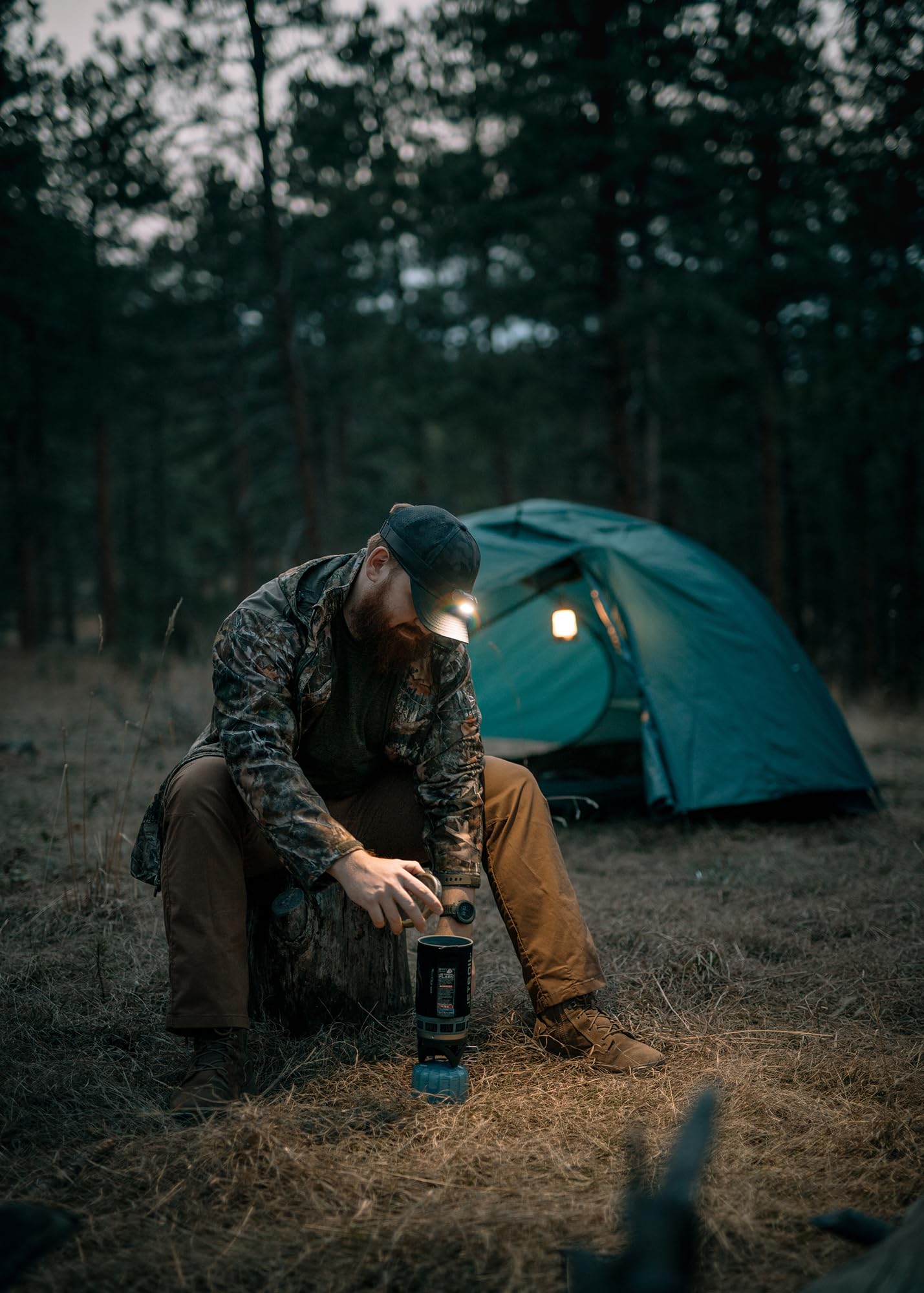 Princeton Tec Fred Headlamp in night camping use for mid-range visibility