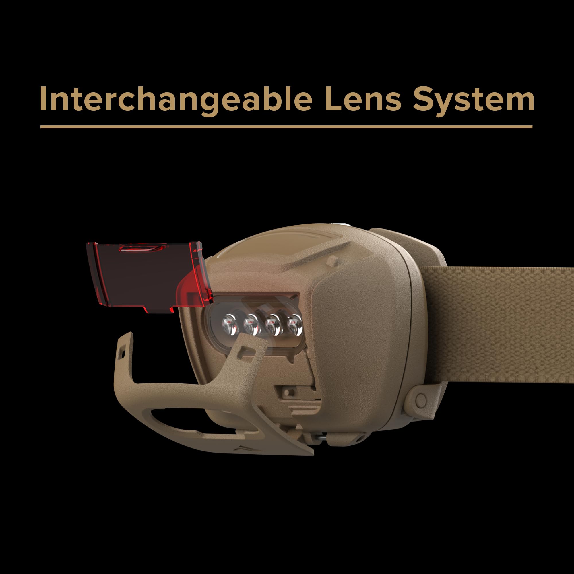Princeton Tec Quad headlamp close-up, four LEDs highlighting RGB capability.