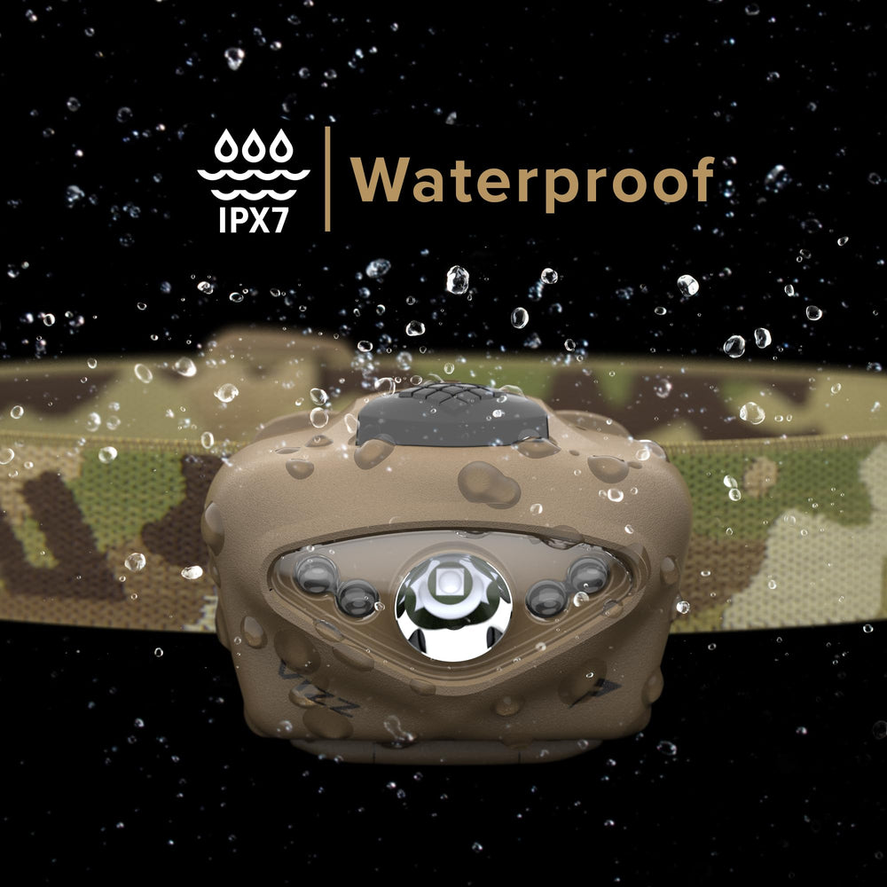 Princeton Tec Vizz headlamp IPX7 waterproof design withstands weather and immersion.