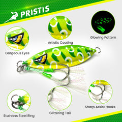 80g Pristis sinking jig showing glow coating for night fishing