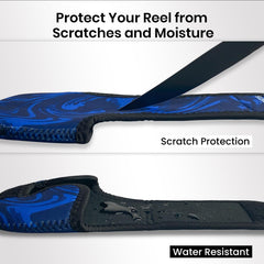 Ocean current pattern on reel pouch with hook-and-loop opening