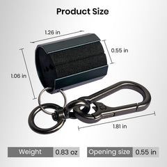 Close-up of wearable rod clip showing aluminum alloy body and foam padding