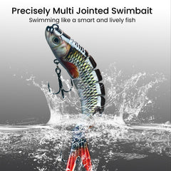 Close-up of fish-like 8-segment body showing dynamic S-shape swim action