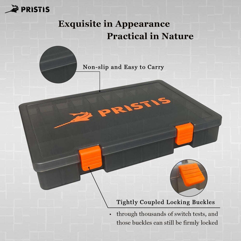 Pristis tackle-trays dented-lock-buckles ensure secure closure even with wet hands.