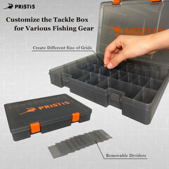 Pristis tackle trays grid-setup highlight adjustable compartments for soft baits and weights.