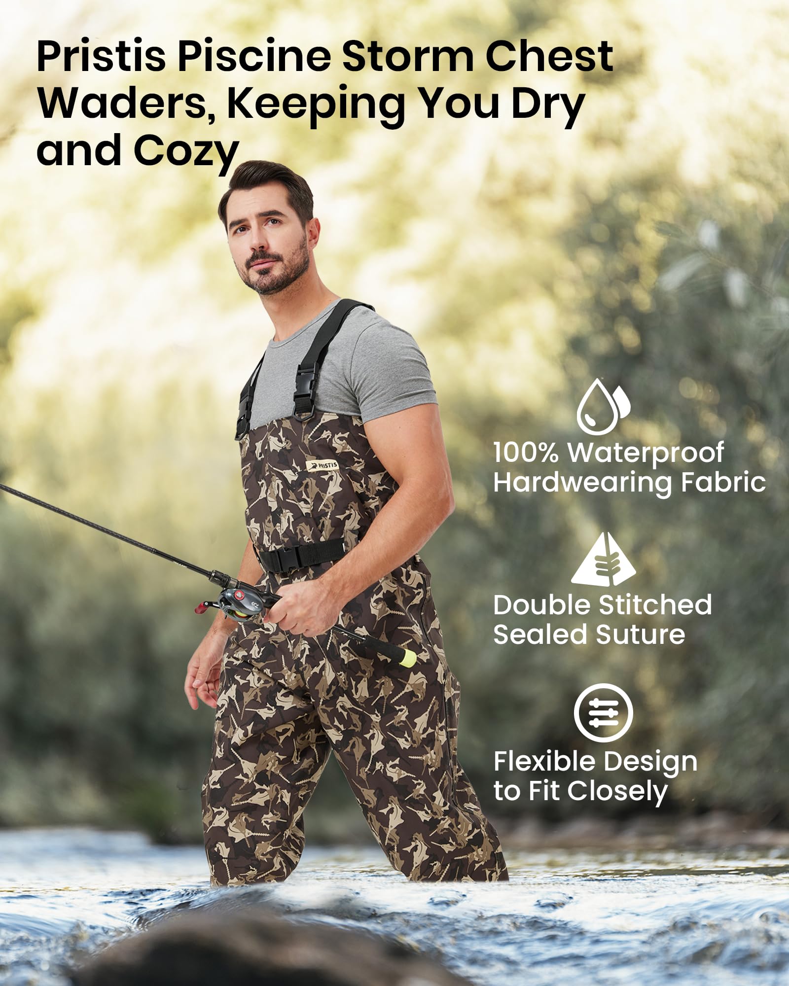 Pristis Taslan waders anti-scuff jacquard grid boosts abrasion resistance.