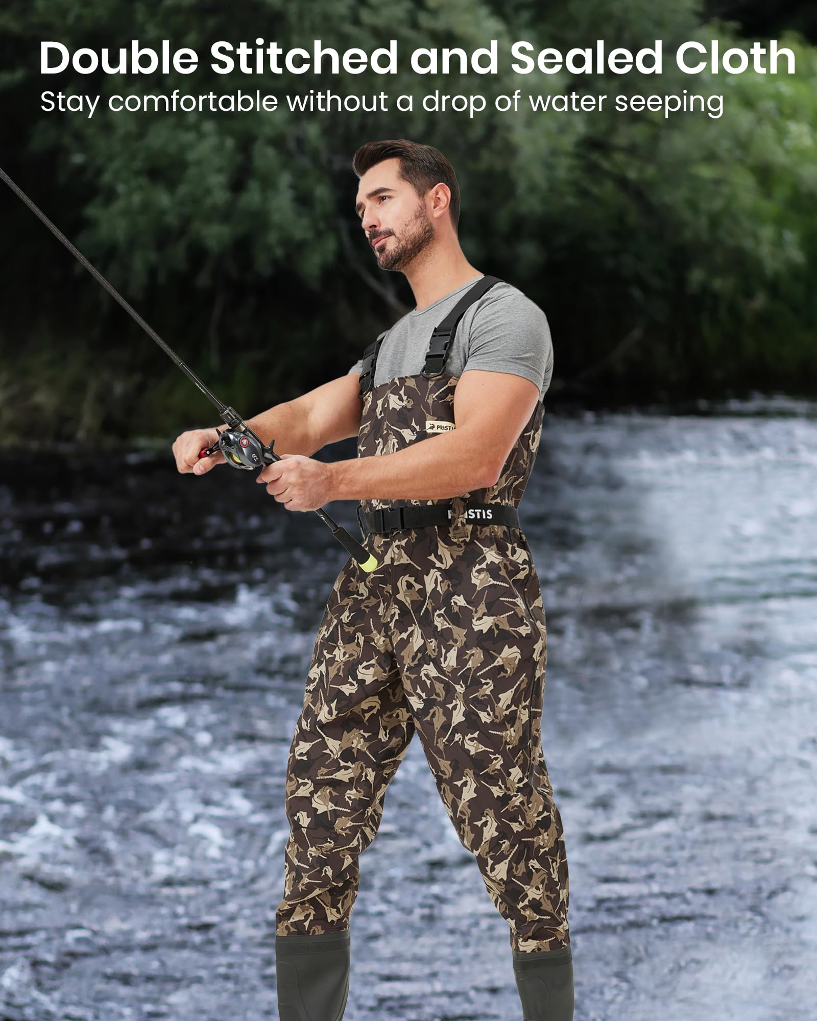 Pristis Taslan waders cotton-soft touch fabric offers comfortable wear and reduced noise.