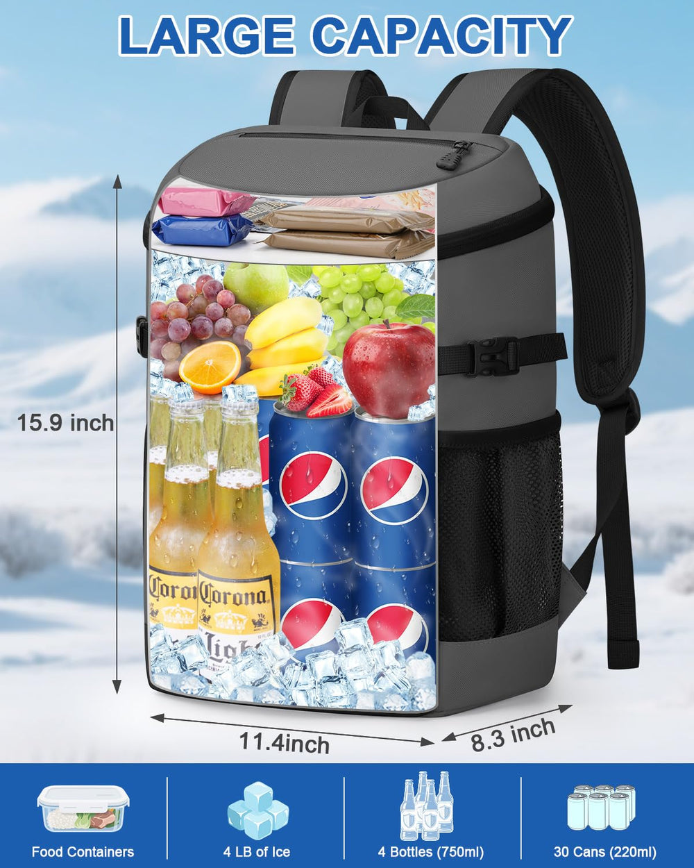 Pritent cooler backpack ergonomic straps backpad — breathable comfort for extended carrying.