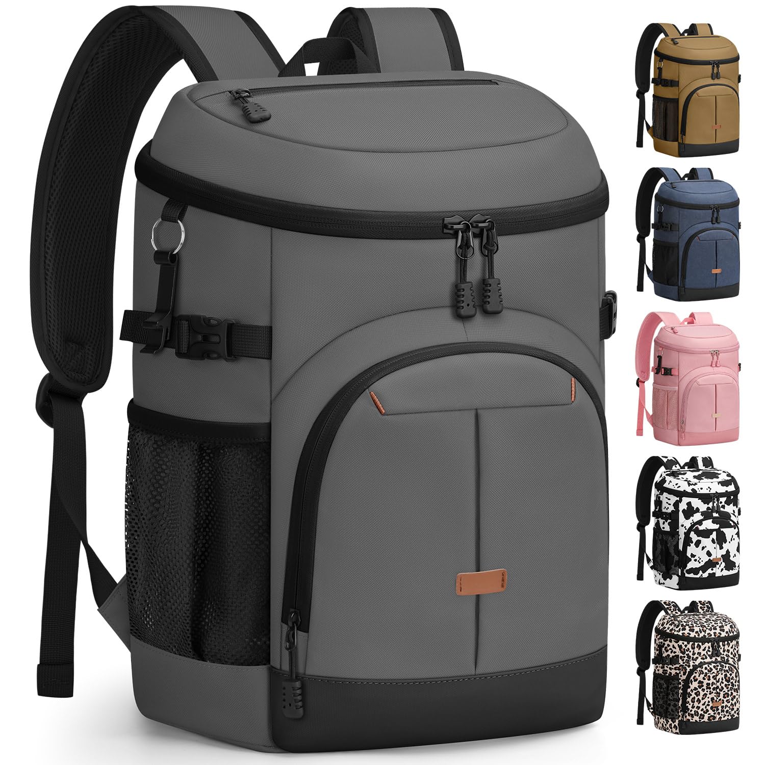 Pritent cooler backpack gray front view — portable meal solution for work, travel, and day trips.