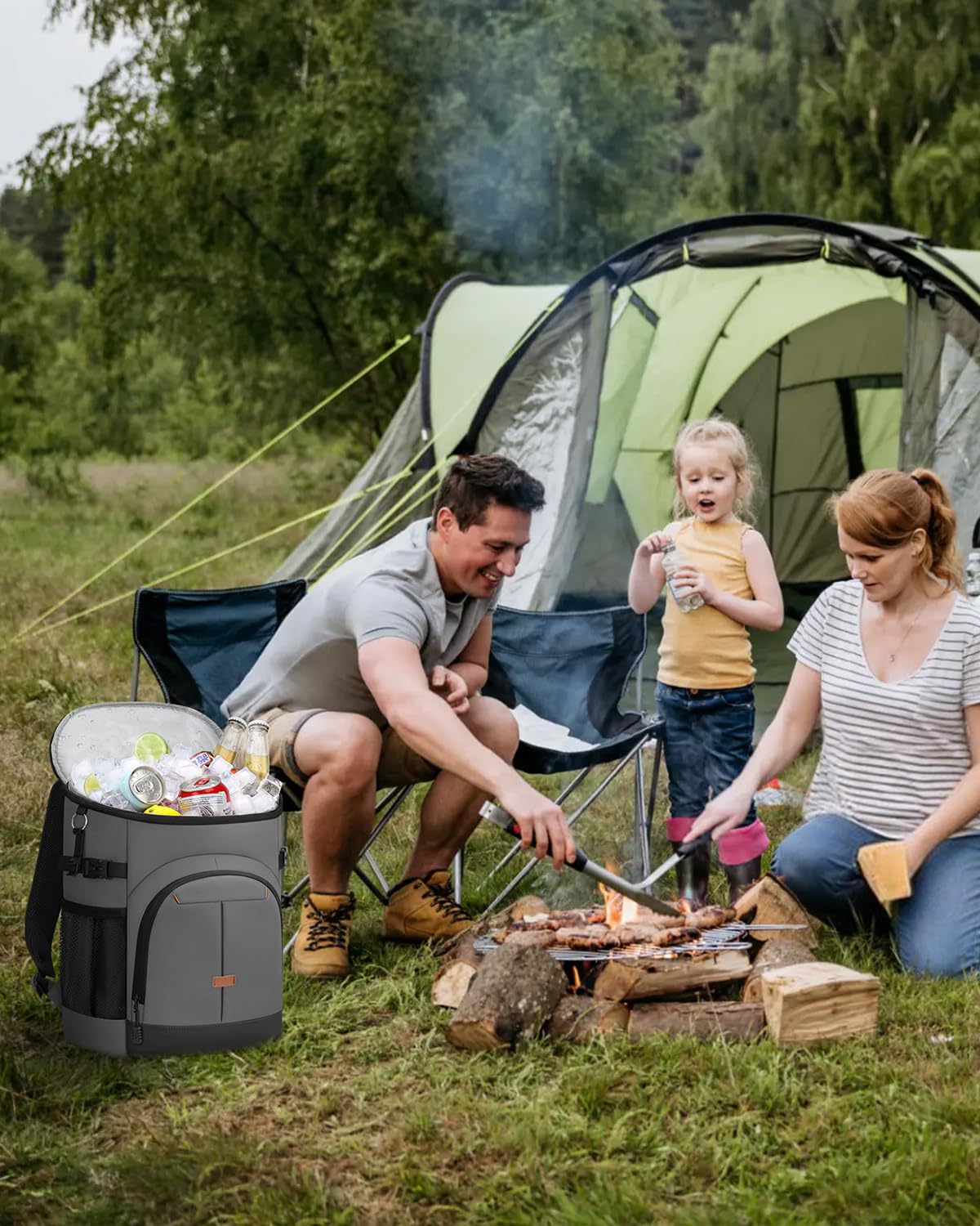 Pritent cooler backpack gray insulation close-up — advanced multi-layer insulation keeps drinks refreshing.