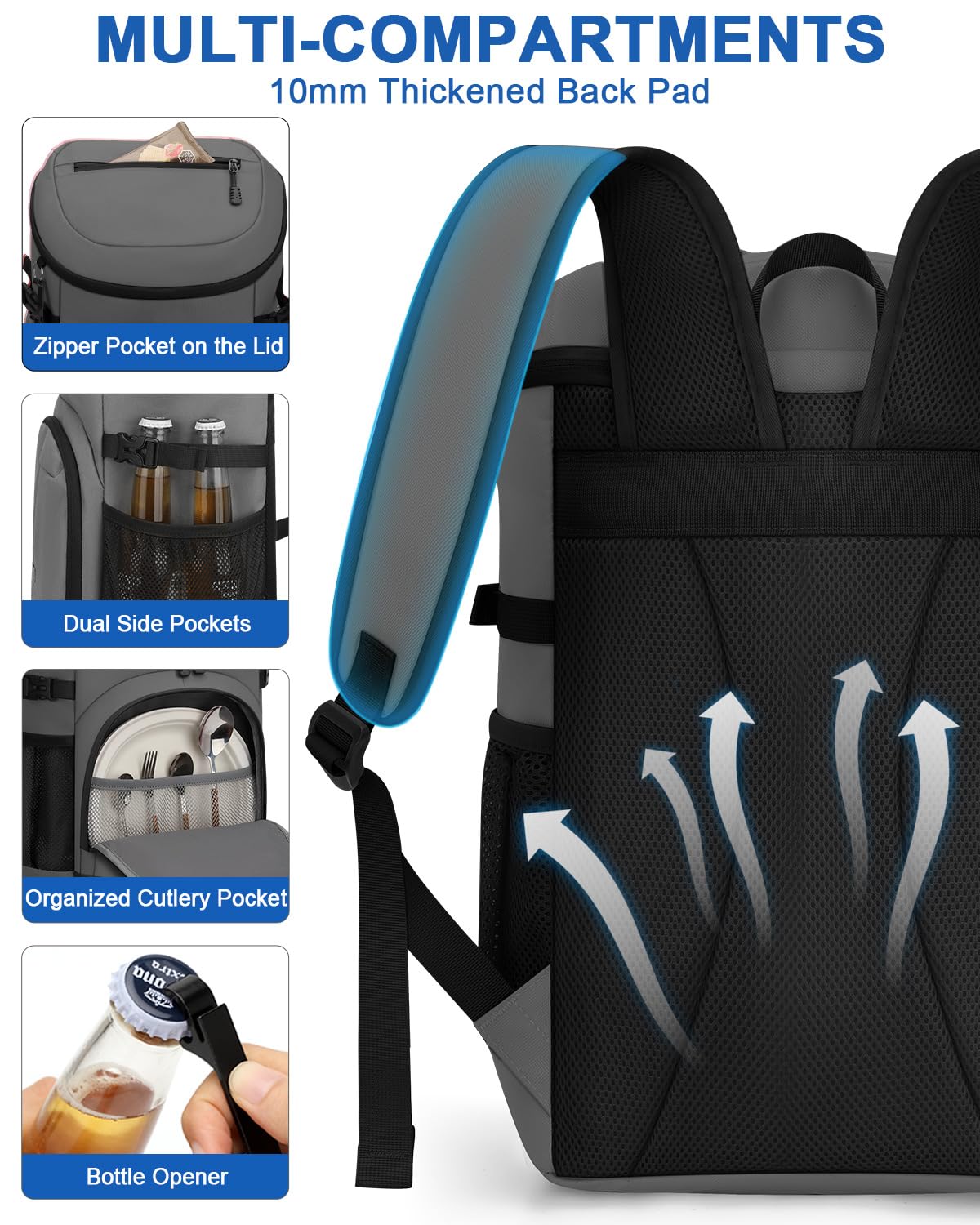 Pritent cooler backpack outdoor use — versatile for beach, camping, hiking and picnics.