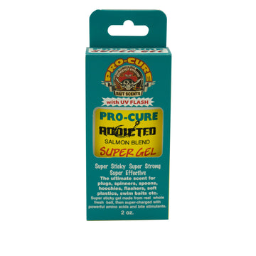 Pro-Cure Addicted Salmon Gel Blend bottle demonstrates potent attractant for salmon fishing.