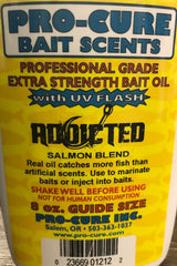 Pro-Cure Addicted Blend Oil used to marinate bait for stronger scent on salmon lures.