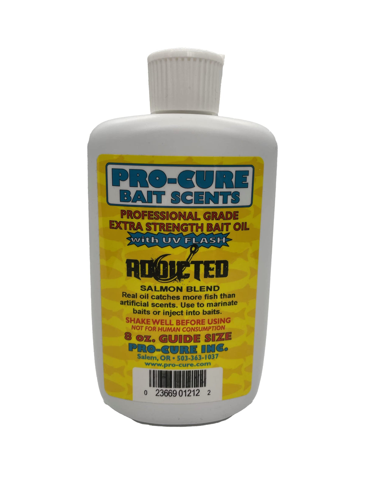 Pro-Cure Addicted Blend Oil salmon bottle boosts bait marinade for more bites.