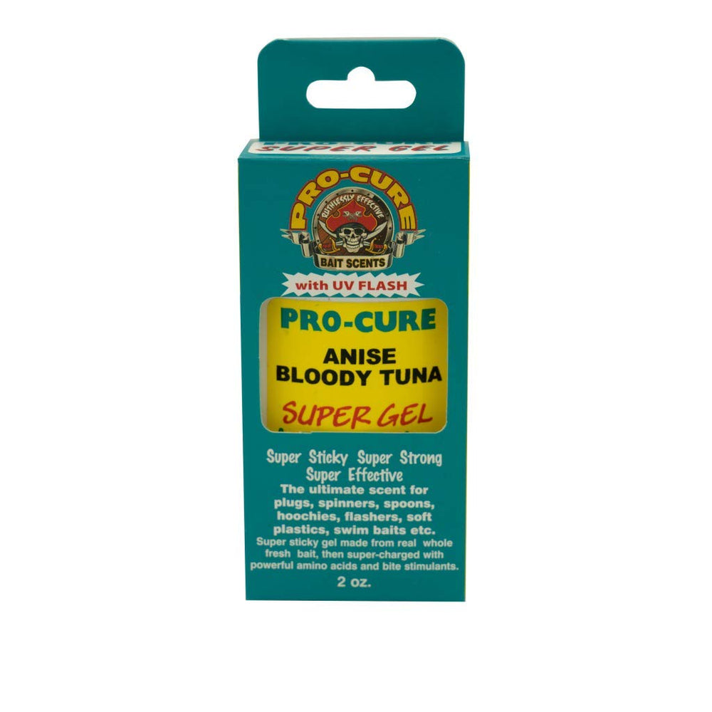 Pro-Cure Anise Bloody Tuna Super Gel bottle ready for lure application