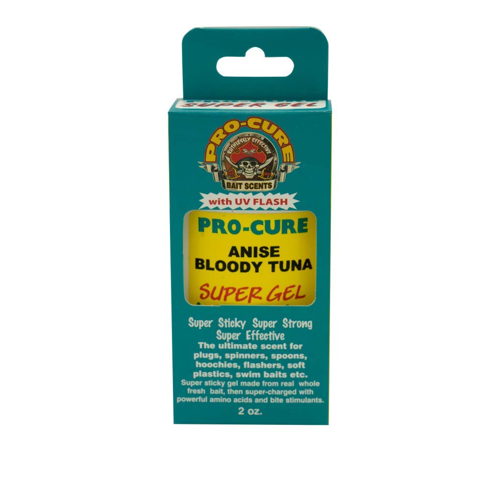 Pro-Cure Anise Bloody Tuna Super Gel bottle ready for lure application