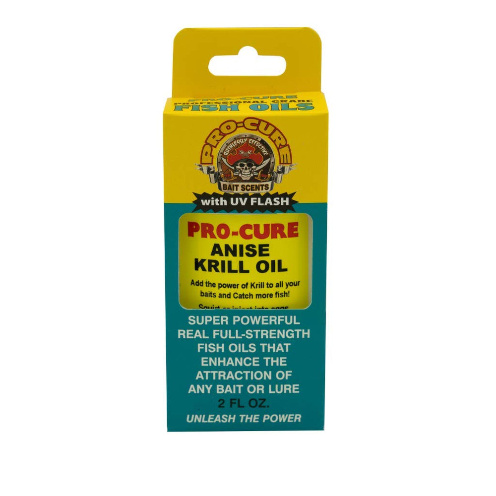 Pro-Cure Anise Krill Bait Oil bottle close-up with real bait formula and UV flash