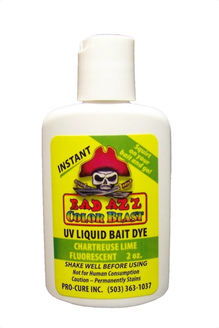 Pro-Cure Bad Azz Color Blast liquid bait dye Chartreuse Lime Fluorescent 2 oz bottle
