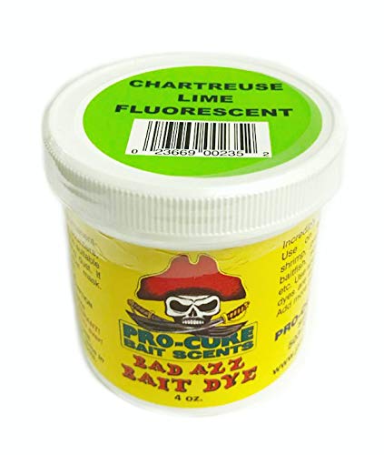 Pro-Cure Bad Azz dye powder on bait closeup reveals vivid hue coverage.
