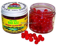 Pro-Cure Bad Azz UV Flash Salmon Eggs with UV-enhanced scent attract fish effectively.