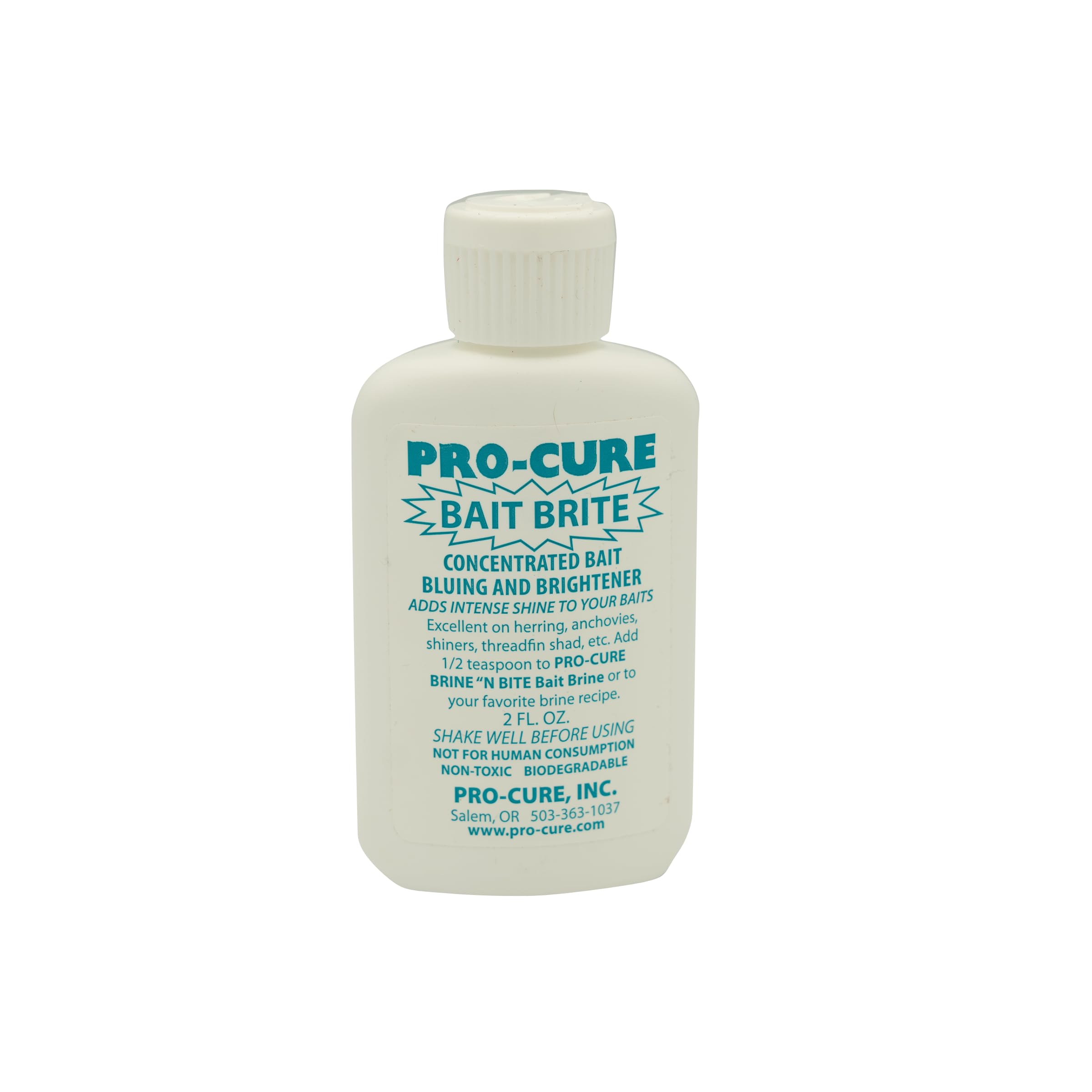 Pro-Cure Bait Brite Liquid bottle showing enhanced shine on lures for better appeal.