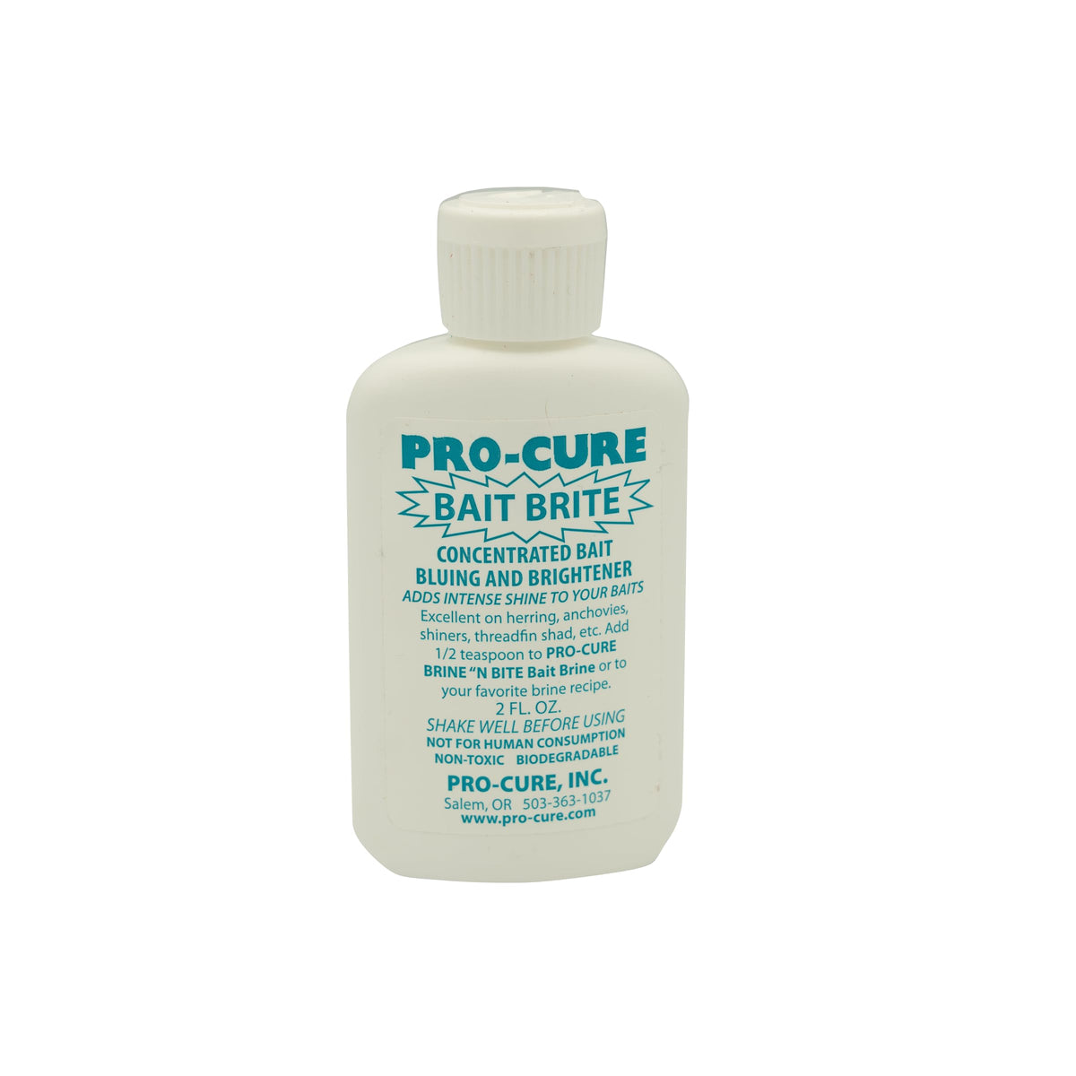Pro-Cure Bait Brite Liquid bottle showing enhanced shine on lures for better appeal.