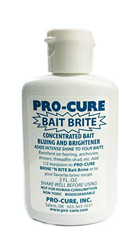 Pouring Pro-Cure Bait Brite Liquid to brighten bait scales for a polished finish.