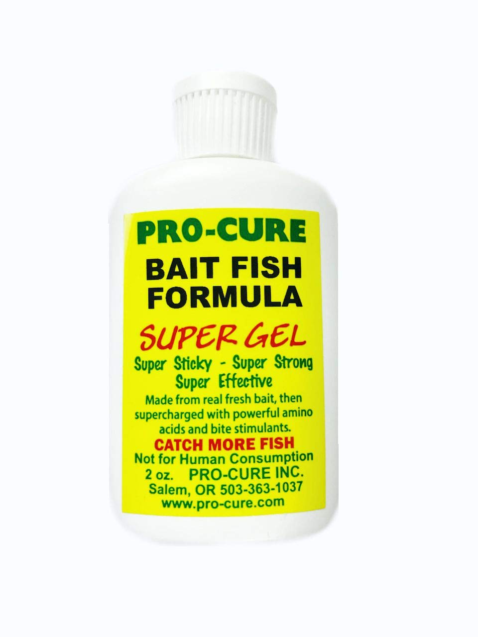 Pro-Cure Bait Fish Formula Gel 2 oz bottle with real bait scent boosts visibility.