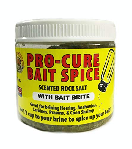 Jar of Pro-Cure Bait Spice rock salt ready for brine.