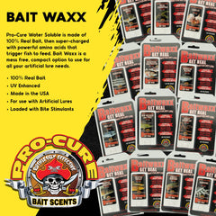 Pro-Cure Baitwaxx soft plastic coverage improves lure scent retention.