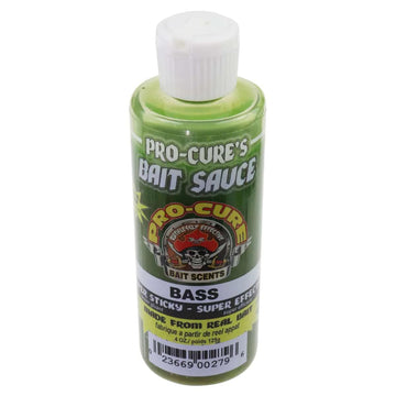 Pro-Cure Bass Bait Sauce on a lure, highlighting strong scent and ultra-sticky formula